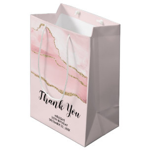 Pink Blush Agate & Gold Ribbon Thank You Party Medium Gift Bag