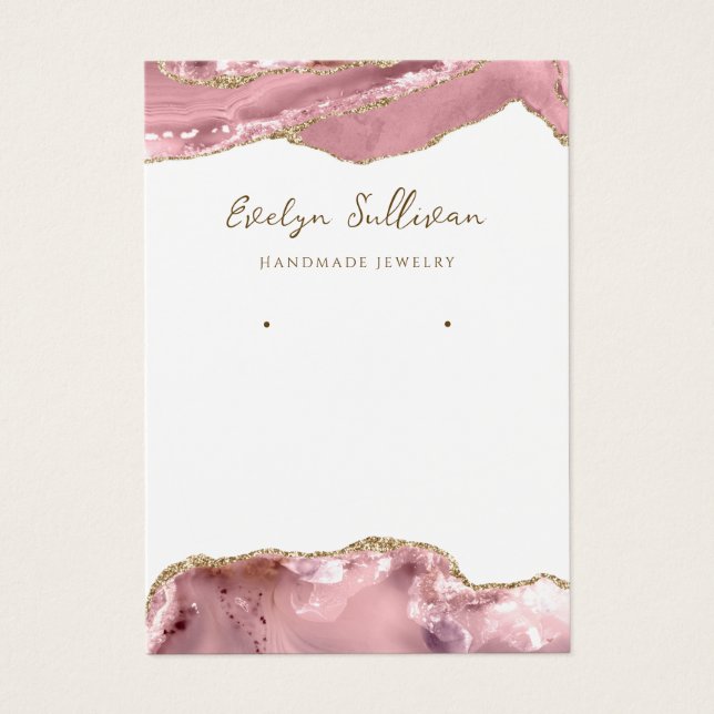Pink blush agate jewellery display card (Front)