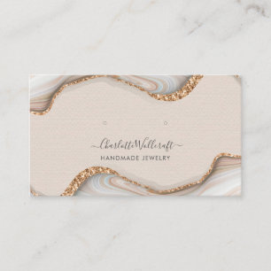 Pink Blush Agate Marble Geode Stud Earring Display Business Card