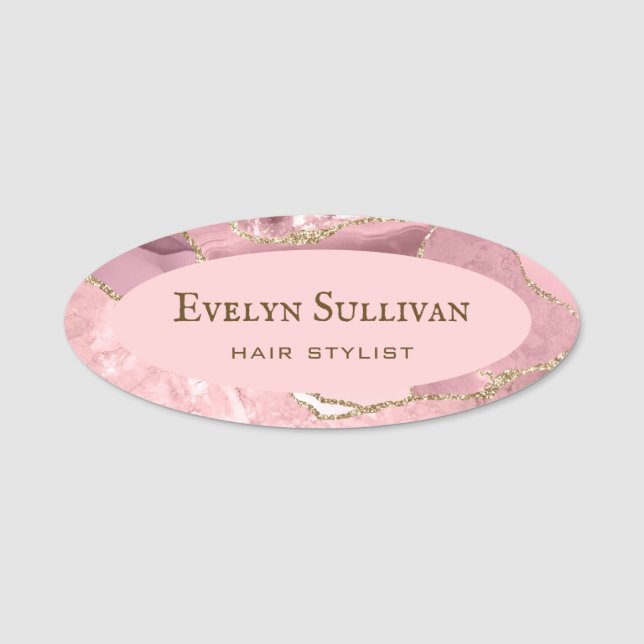 Pink Blush Agate Name Tag (Front)