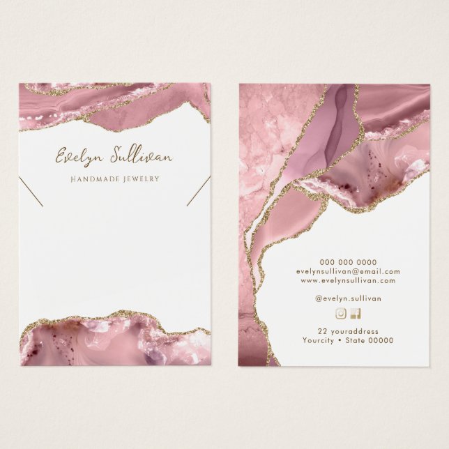 Pink blush agate necklace display card (Front & Back)