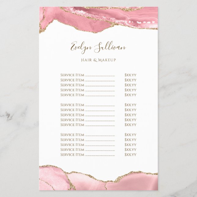 Pink blush agate price list flyer (Front)