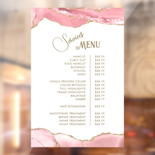 Pink Blush Agate Services Menu Window Cling (Sheet 2)