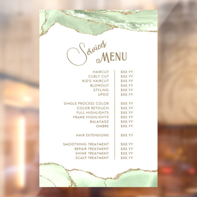 Pink Blush Agate Services Menu Window Cling (Sheet 2)