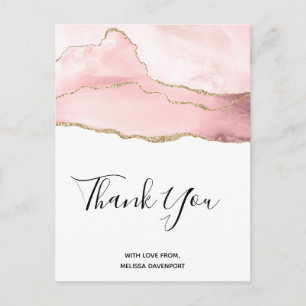 Pink Blush Agate with Gold Ribbon Birthday Thanks Postcard