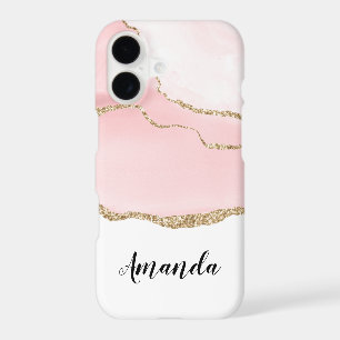 Pink Blush Agate with Gold Ribbon Elegant