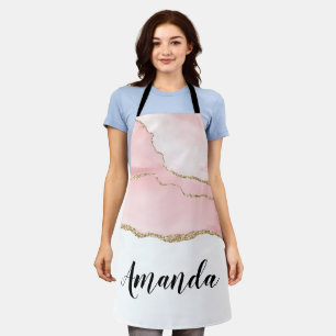 Pink Blush Agate with Gold Ribbon Elegant Apron