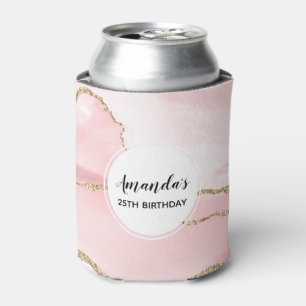 Pink Blush Agate with Gold Ribbon Elegant Birthday Can Cooler