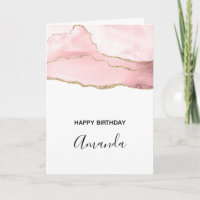 Pink Blush Agate with Gold Ribbon Elegant Birthday
