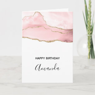 Pink Blush Agate with Gold Ribbon Elegant Birthday Card