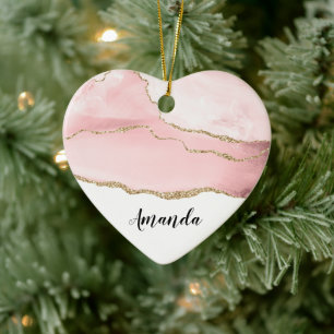 Pink Blush Agate with Gold Ribbon Elegant Ceramic Tree Decoration