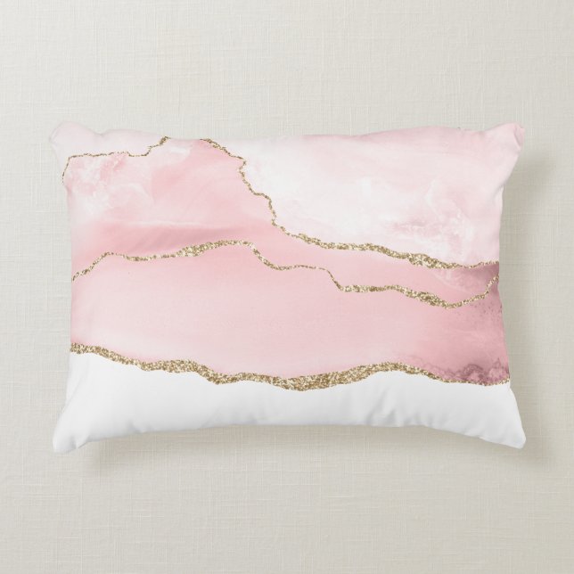 Pink Blush Agate with Gold Ribbon Elegant Decorative Cushion (Front)