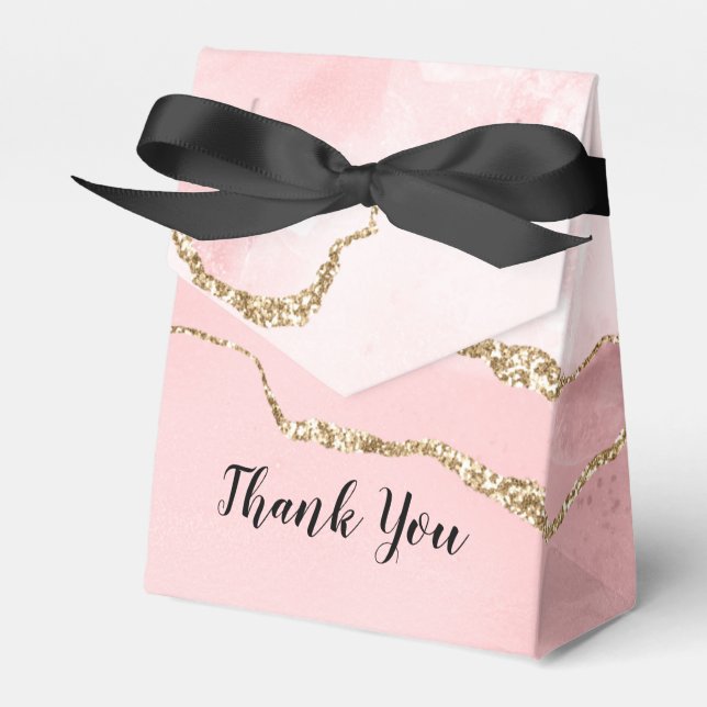 Pink Blush Agate with Gold Ribbon Elegant Favour Box (Front Side)