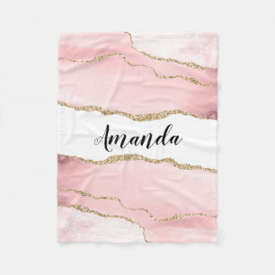 Pink Blush Agate with Gold Ribbon Elegant Fleece Blanket