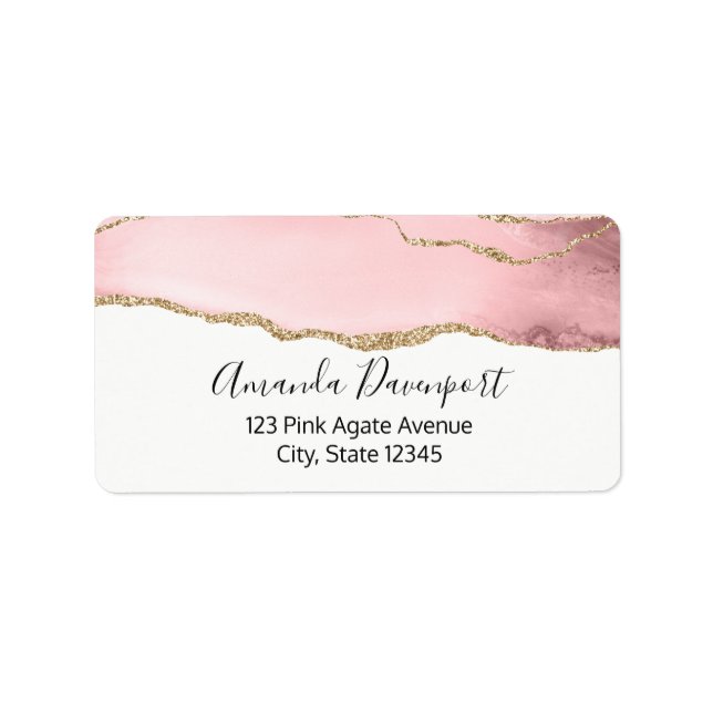 Pink Blush Agate with Gold Ribbon Elegant Label (Front)