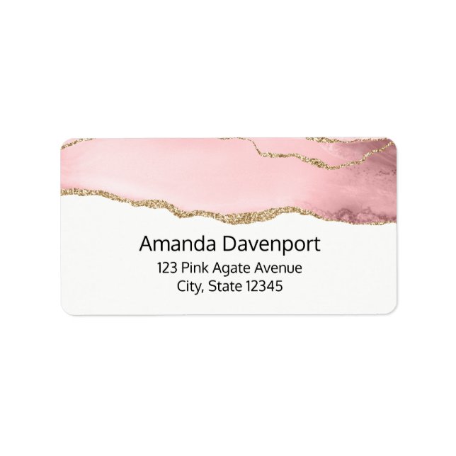 Pink Blush Agate with Gold Ribbon Elegant Label (Front)