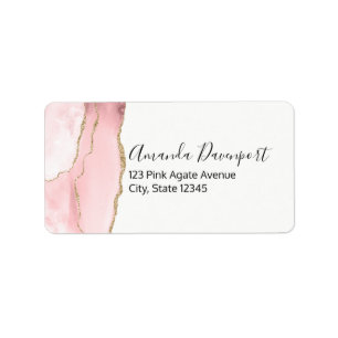 Pink Blush Agate with Gold Ribbon Elegant Label