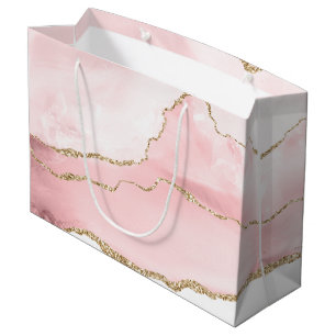 Pink Blush Agate with Gold Ribbon Elegant Large Gift Bag
