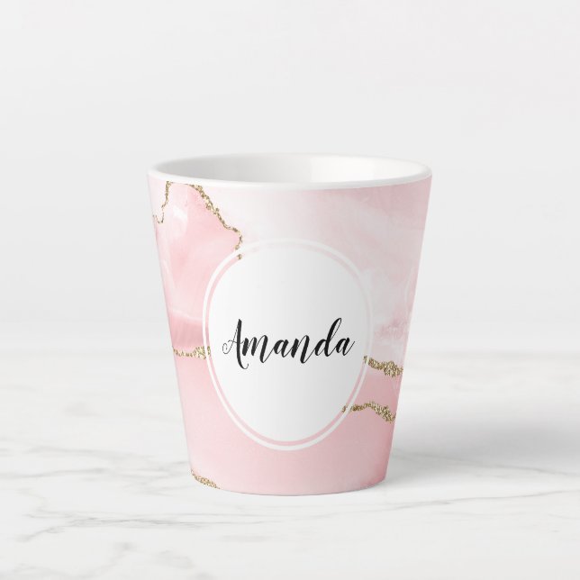Pink Blush Agate with Gold Ribbon Elegant Latte Mug (Front)