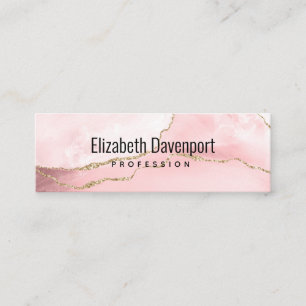 Pink Blush Agate with Gold Ribbon Elegant Mini Business Card