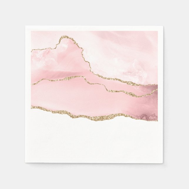 Pink Blush Agate with Gold Ribbon Elegant Napkin (Front)