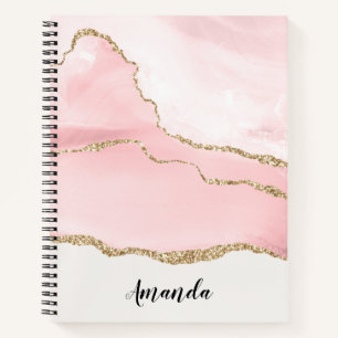 Pink Blush Agate with Gold Ribbon Elegant Notebook