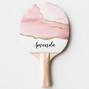 Pink Blush Agate with Gold Ribbon Elegant Ping Pong Paddle