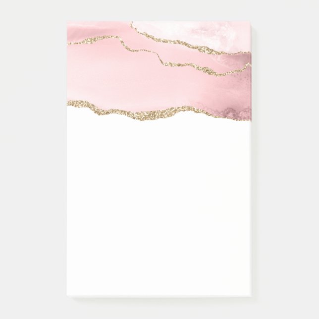 Pink Blush Agate with Gold Ribbon Elegant Post-it Notes (Front)