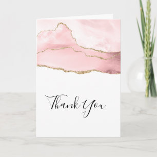 Pink Blush Agate with Gold Ribbon Elegant Thanks Card