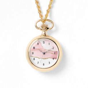 Pink Blush Agate with Gold Ribbon Elegant Watch