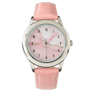 Pink Blush Agate with Gold Ribbon Elegant Watch