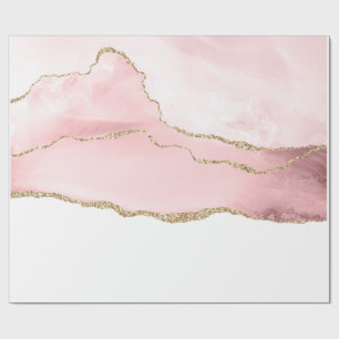 Pink Blush Agate with Gold Ribbon Elegant Wrapping Paper