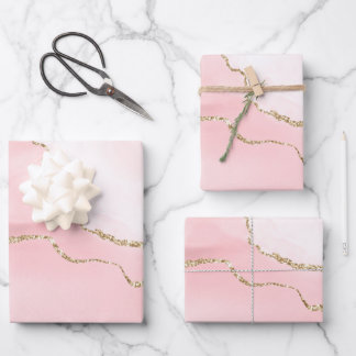 Pink Blush Agate with Gold Ribbon Elegant Wrapping Paper Sheet