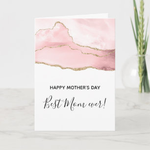 Pink Blush Agate with Gold Ribbon Mother's Day Card