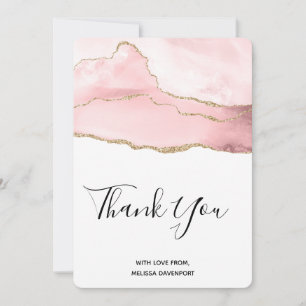 Pink Blush Agate with Gold Ribbon Thank You Card