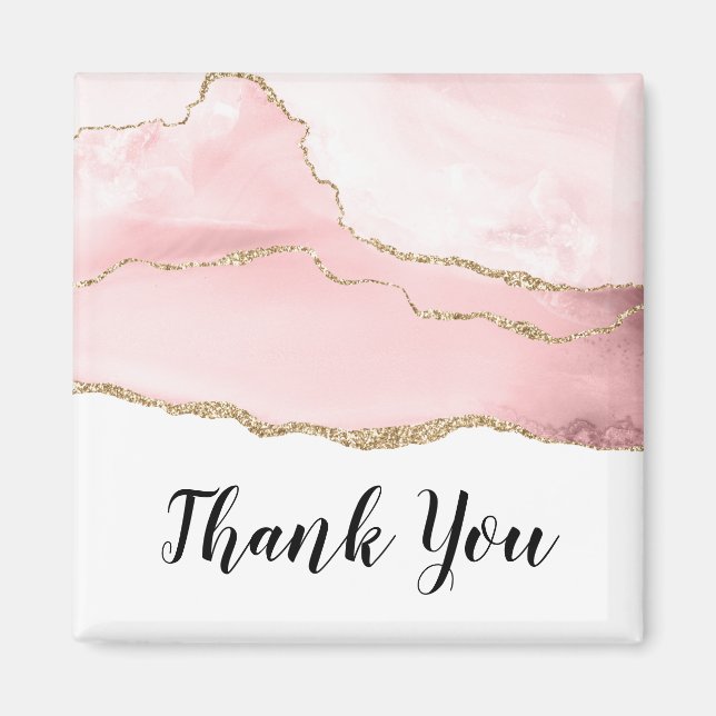 Pink Blush Agate with Gold Ribbon Thank You Magnet (Front)