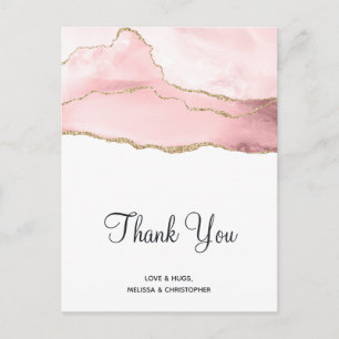 Pink Blush Agate with Gold Ribbon Wedding Thanks Postcard