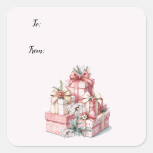 Pink Blush and Blooms Christmas  Square Sticker
