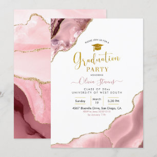 Pink Blush and Gold Agate Graduation Party Invitation