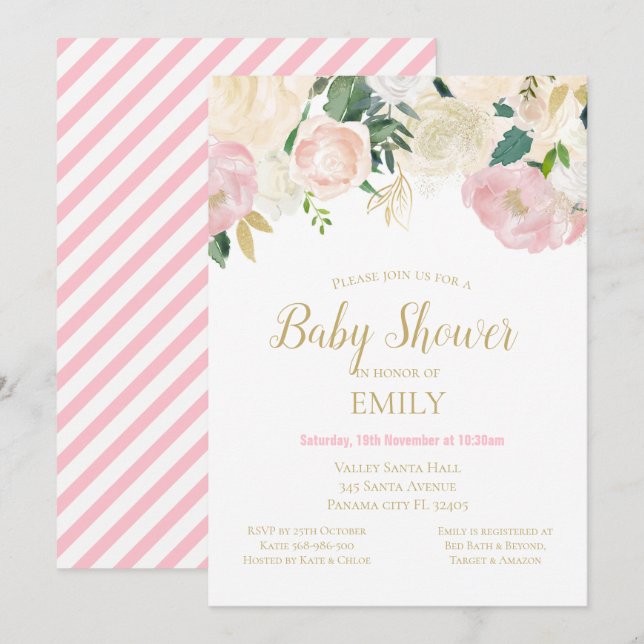 Pink Blush and Gold Baby Shower Invitation, Baby I Invitation (Front/Back)