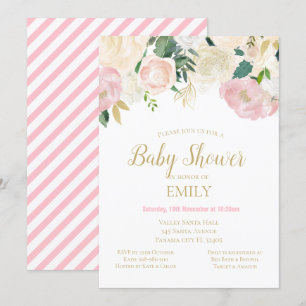 Pink Blush and Gold Baby Shower Invitation, Baby I Invitation