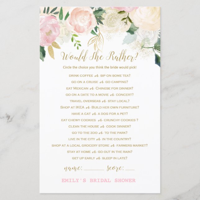 Pink Blush and Gold Bridal Shower Game PRINTED (Front)