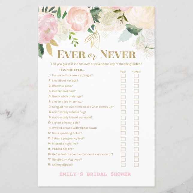 Pink Blush and Gold Bridal Shower Game PRINTED (Front)