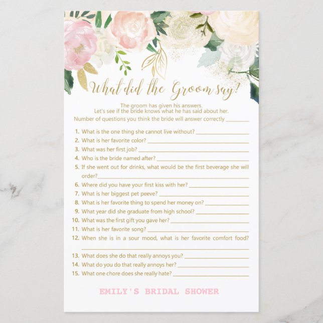 Pink Blush and Gold Bridal Shower Game PRINTED (Front)