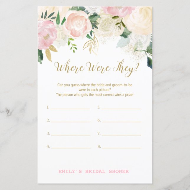 Pink Blush and Gold Bridal Shower Game PRINTED (Front)
