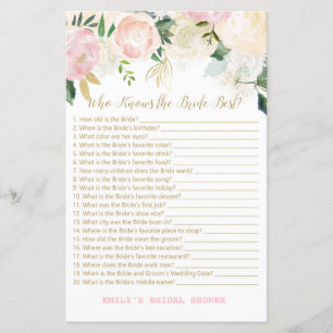 Pink Blush and Gold Bridal Shower Game PRINTED