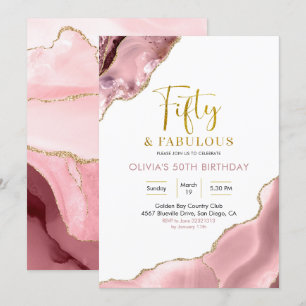 Pink Blush and Gold Fifty and Fabulous Invitation