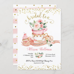 Pink Blush and Gold Floral Bridal Shower Tea Party Invitation