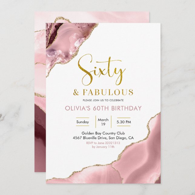 Pink Blush and Gold Sixty and Fabulous Invitation (Front/Back)