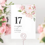 Pink Blush and Rose Gold Floral Wedding Table Number<br><div class="desc">Guide your guests to their table with this elegant wedding table number card. Stylish and simple design with names to the side along with the "and" in modern handwritten calligraphy. Delicate watercolor corner floral spray in pink, blush, and rose gold hues and some dainty elements in rose gold faux foil....</div>